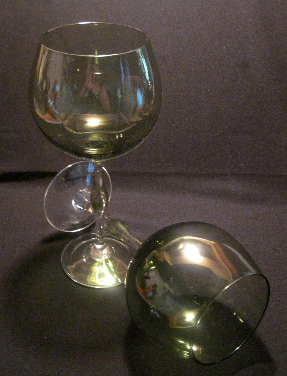 Crystal Balloon Wine Glass Stemware Olive Green Set Of 2